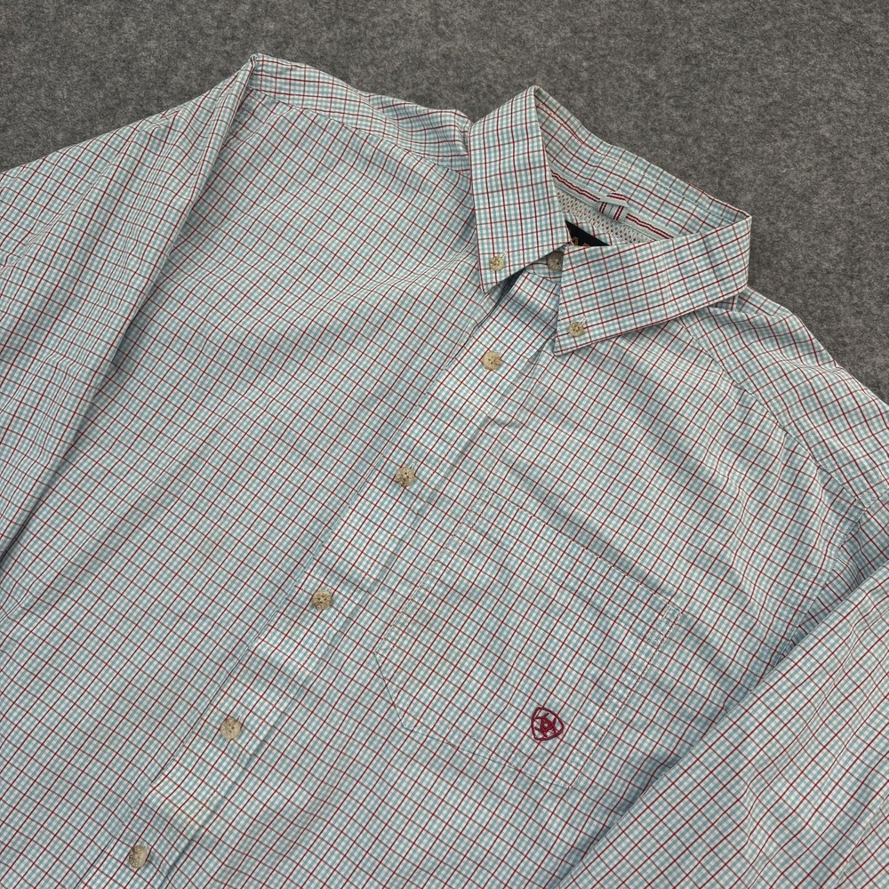 Ariat Pro Series Mens Large Blue Red Plaid Long Sleeve Button Down Shirt